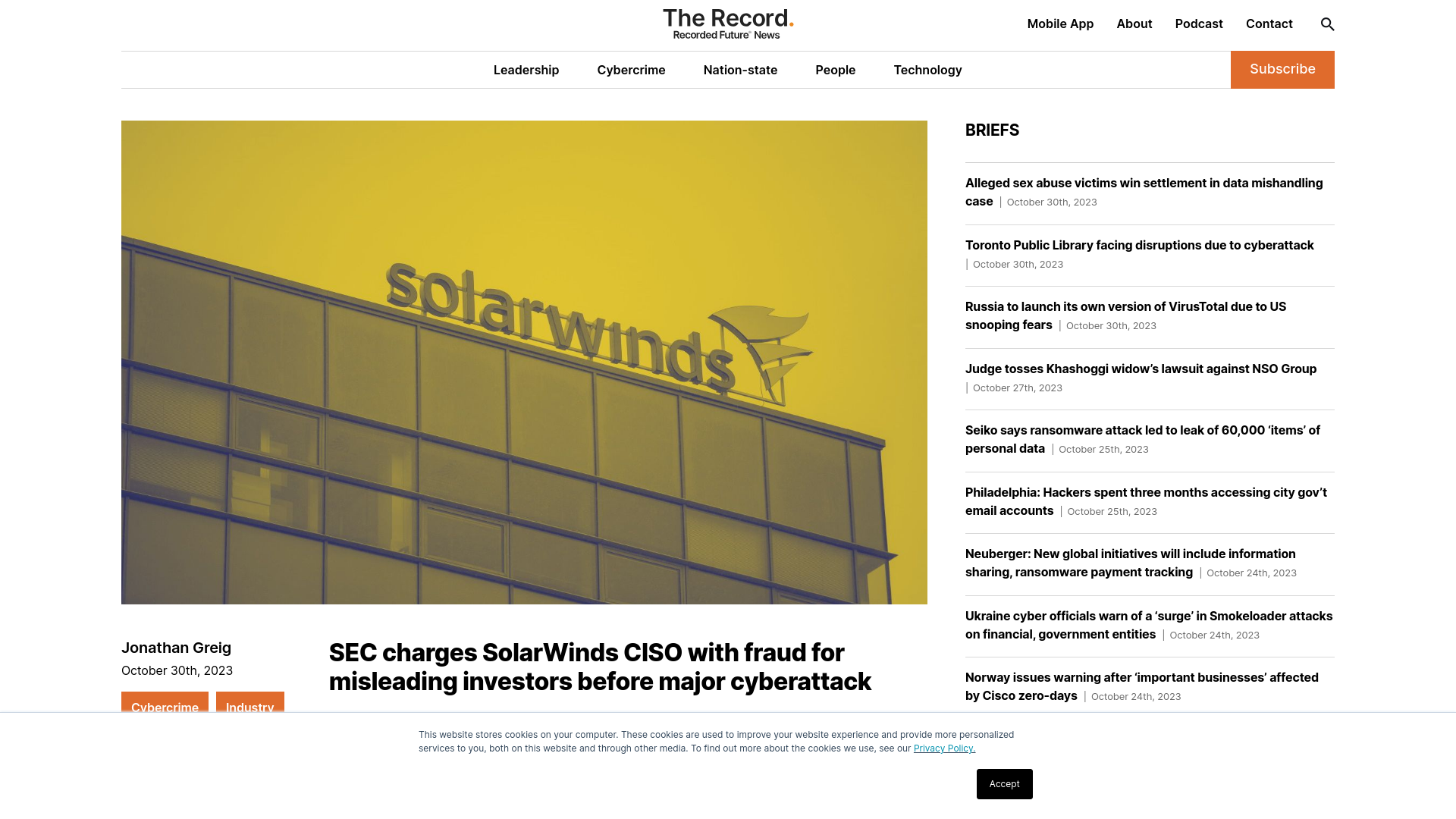 SEC charges SolarWinds CISO with fraud for misleading investors before major cyberattack