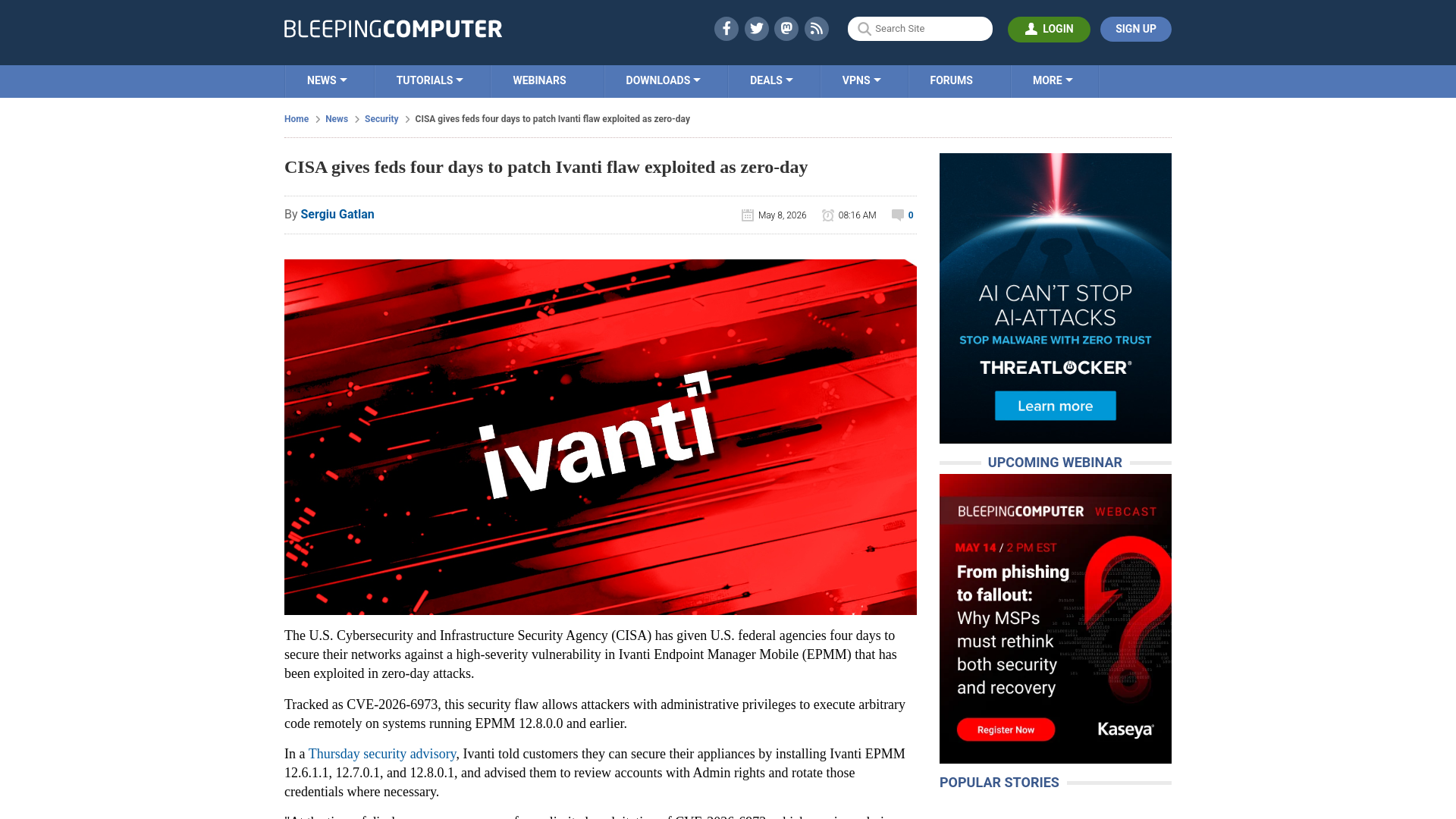 CISA gives feds four days to patch Ivanti flaw exploited as zero-day
