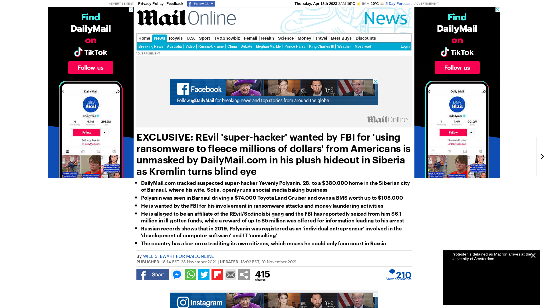 Russian hacker wanted by FBI for 'using ransomware to fleece millions of dollars' is unmasked | Daily Mail Online