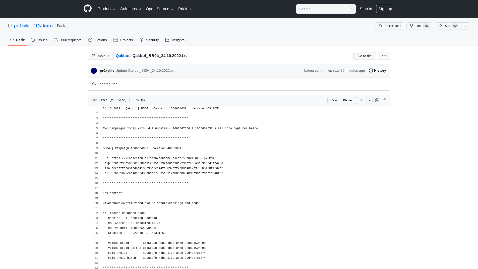 Qakbot/Qakbot_BB04_24.10.2022.txt at main · pr0xylife/Qakbot · GitHub
