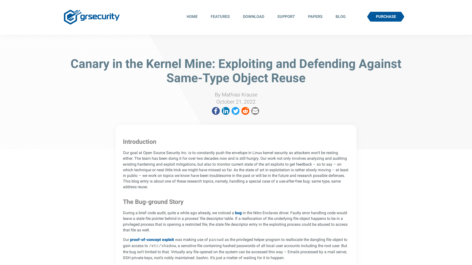 grsecurity - Canary in the Kernel Mine: Exploiting and Defending Against Same-Type Object Reuse