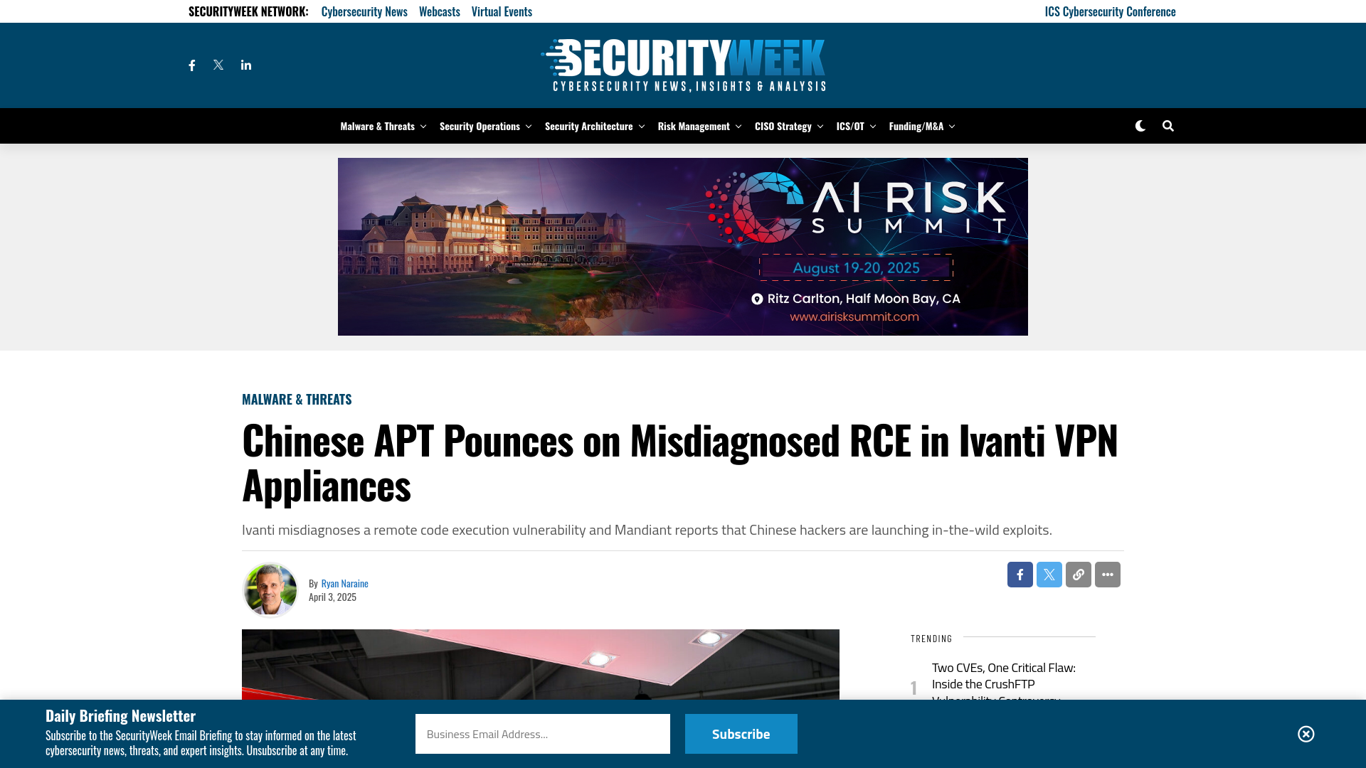 Chinese APT Pounces on Misdiagnosed RCE in Ivanti VPN AppliancesĀ - SecurityWeek