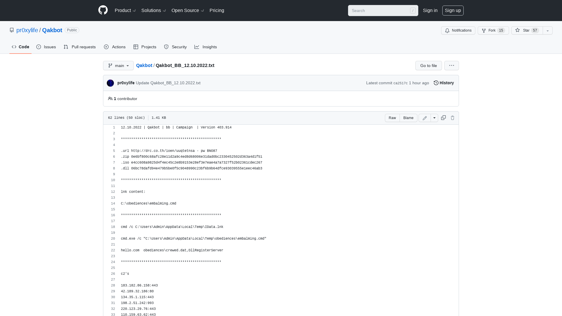 Qakbot/Qakbot_BB_12.10.2022.txt at main · pr0xylife/Qakbot · GitHub