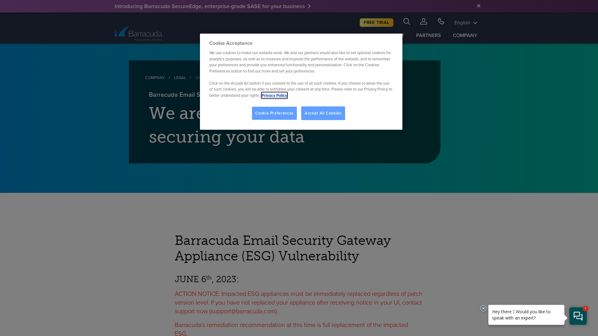 Barracuda Email Security Gateway Appliance (ESG) Vulnerability