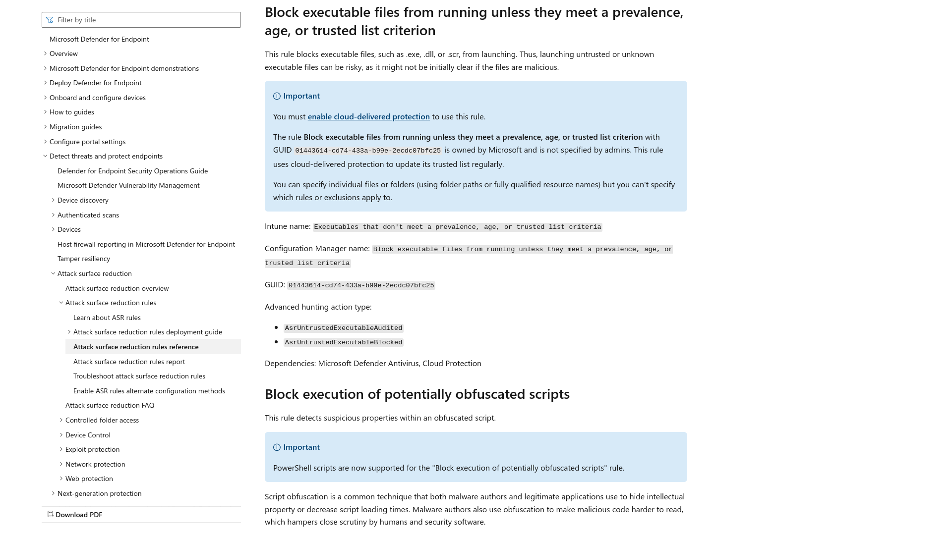 Attack surface reduction rules reference - Microsoft Defender for Endpoint | Microsoft Learn