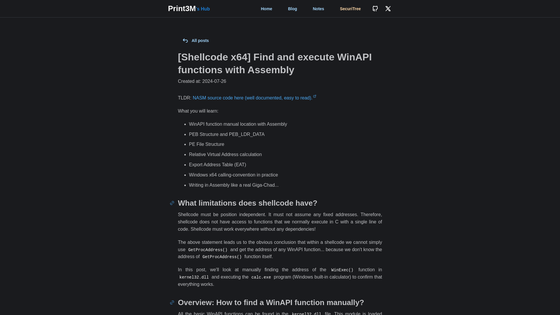 [Shellcode x64] Find and execute WinAPI functions with Assembly | Print3M