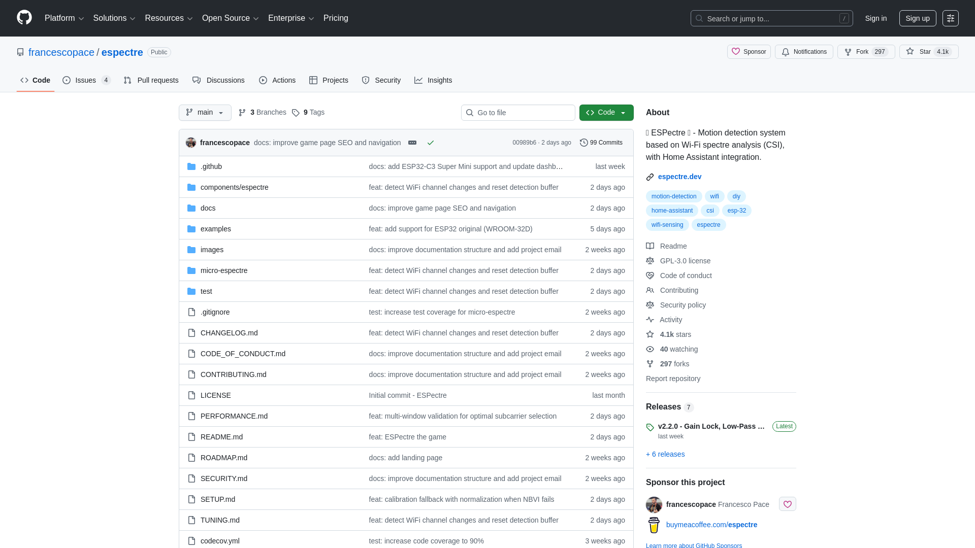 GitHub - francescopace/espectre: 🛜 ESPectre 👻 - Motion detection system based on Wi-Fi spectre analysis (CSI), with Home Assistant integration.