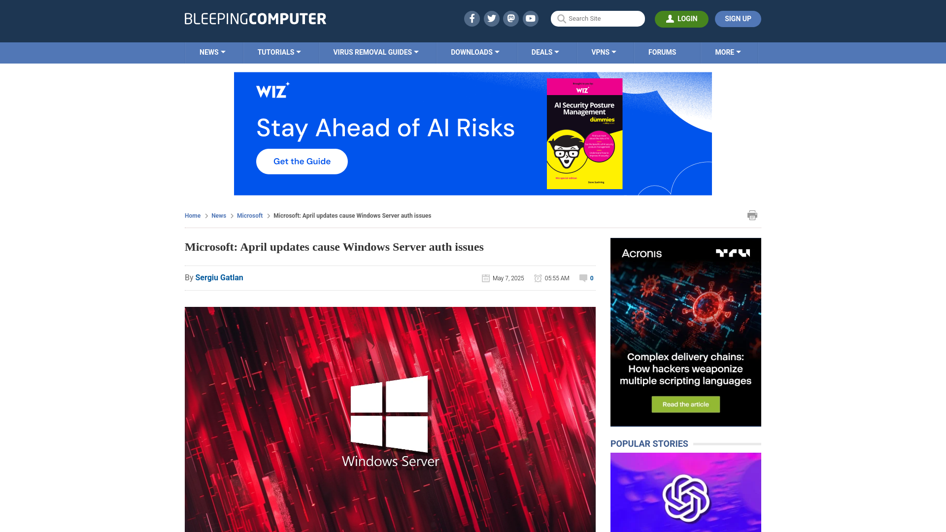 Microsoft: April updates cause Windows Server auth issues
