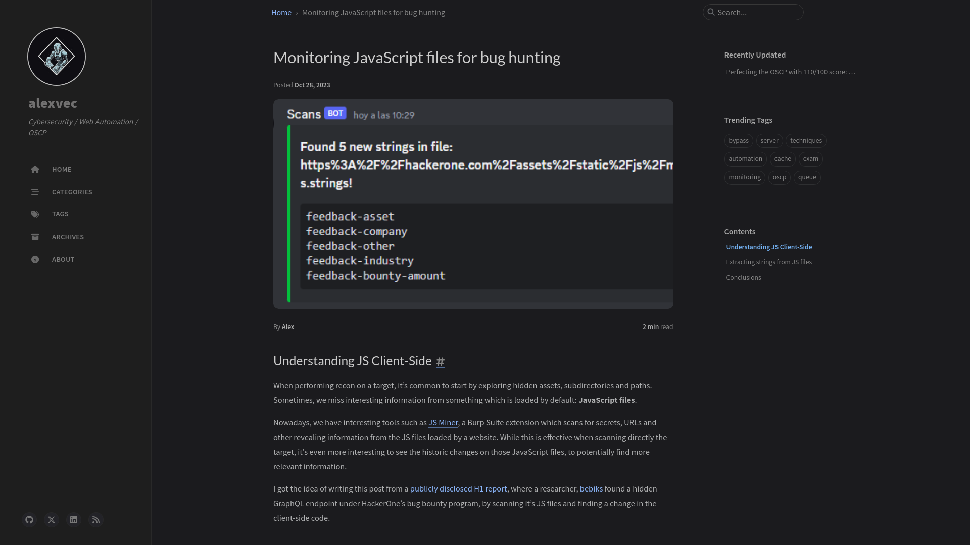 Monitoring JavaScript files for bug hunting | alexvec