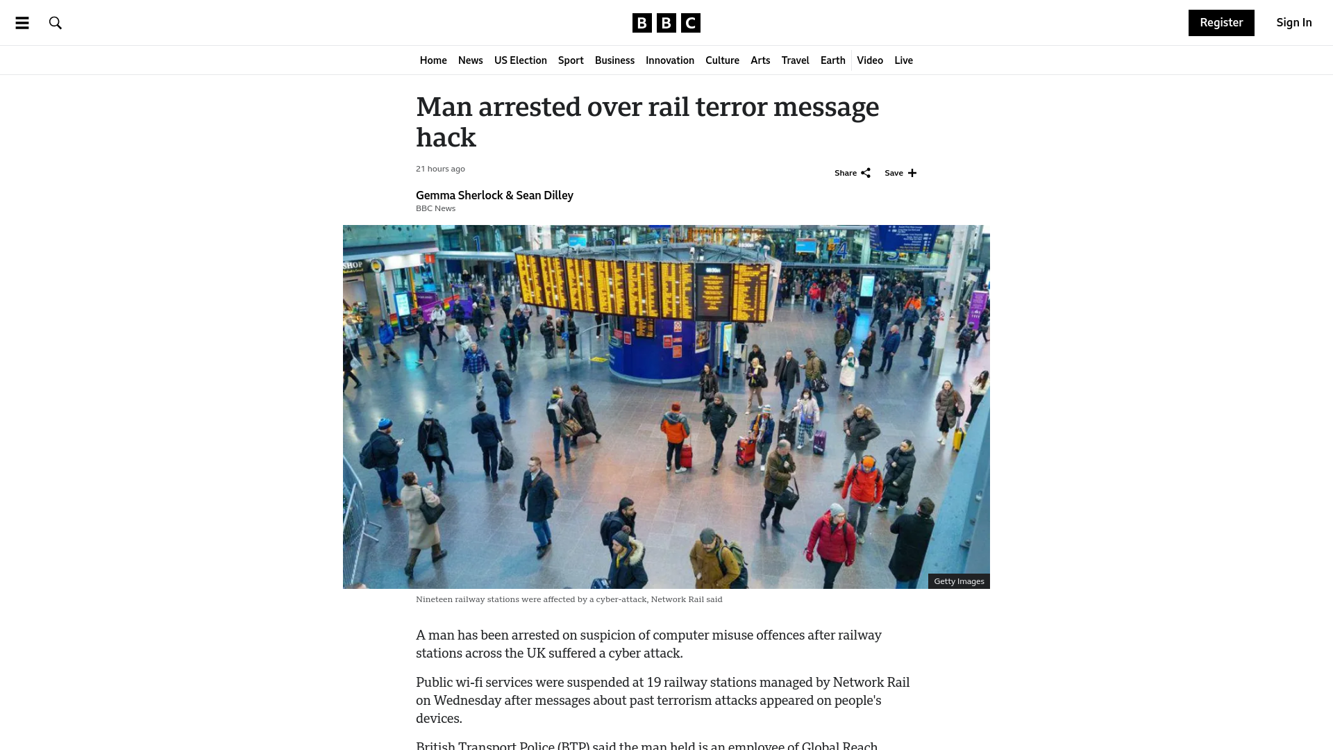 Man arrested over rail station wi-fi terror messages cyber hack