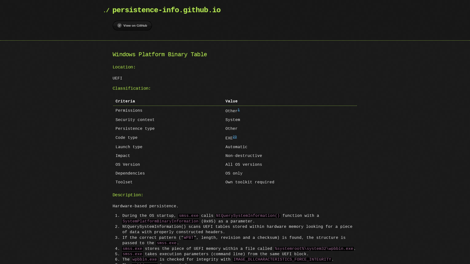 Windows Platform Binary Table | persistence-info.github.io