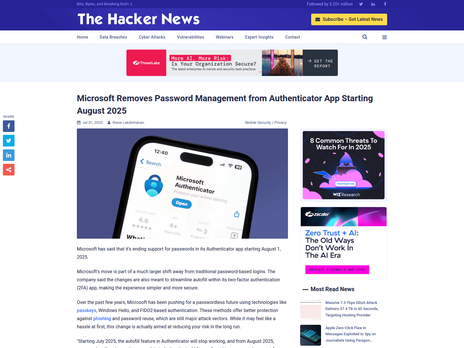Microsoft Removes Password Management from Authenticator App Starting August 2025