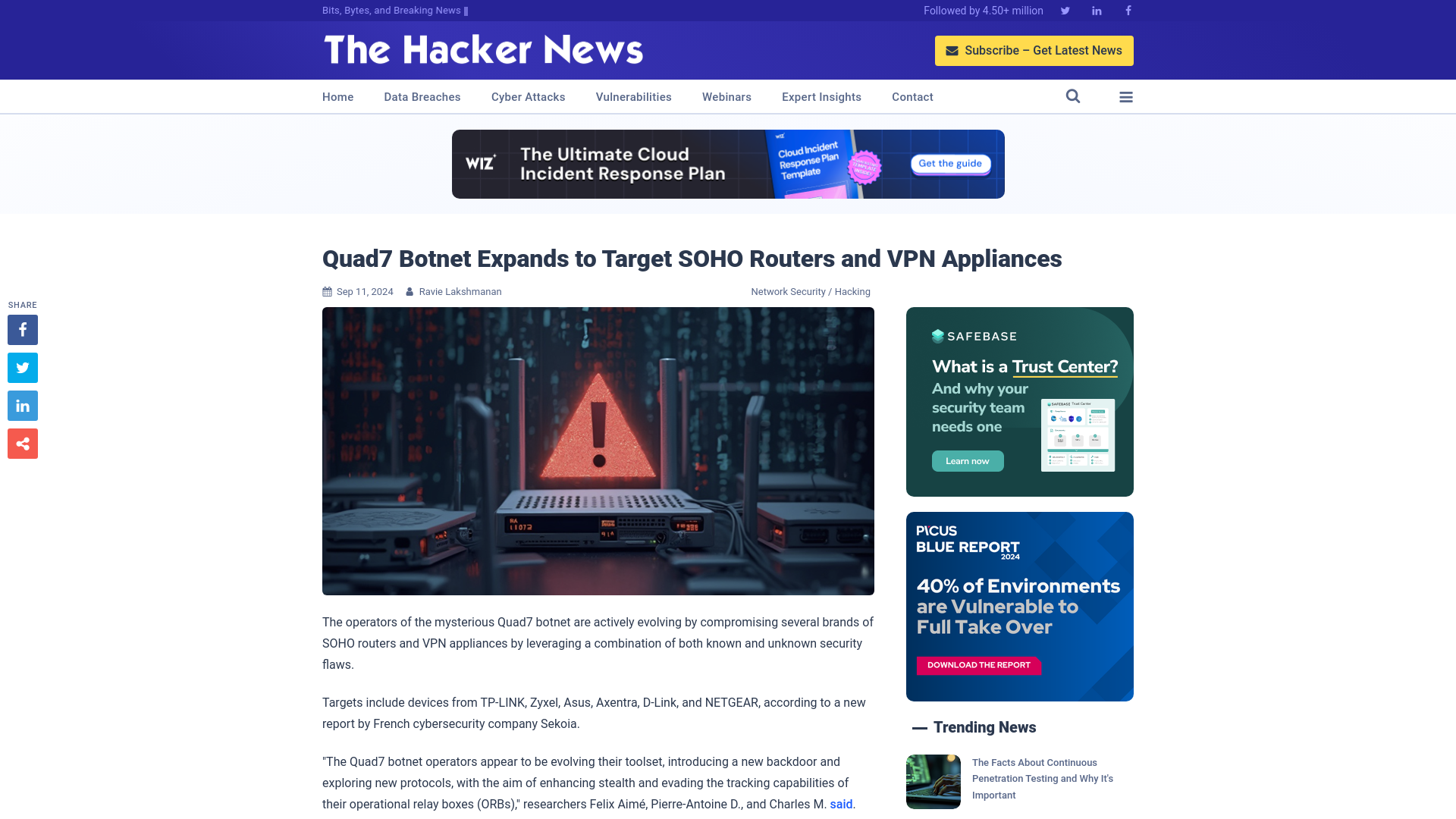 Quad7 Botnet Expands to Target SOHO Routers and VPN Appliances