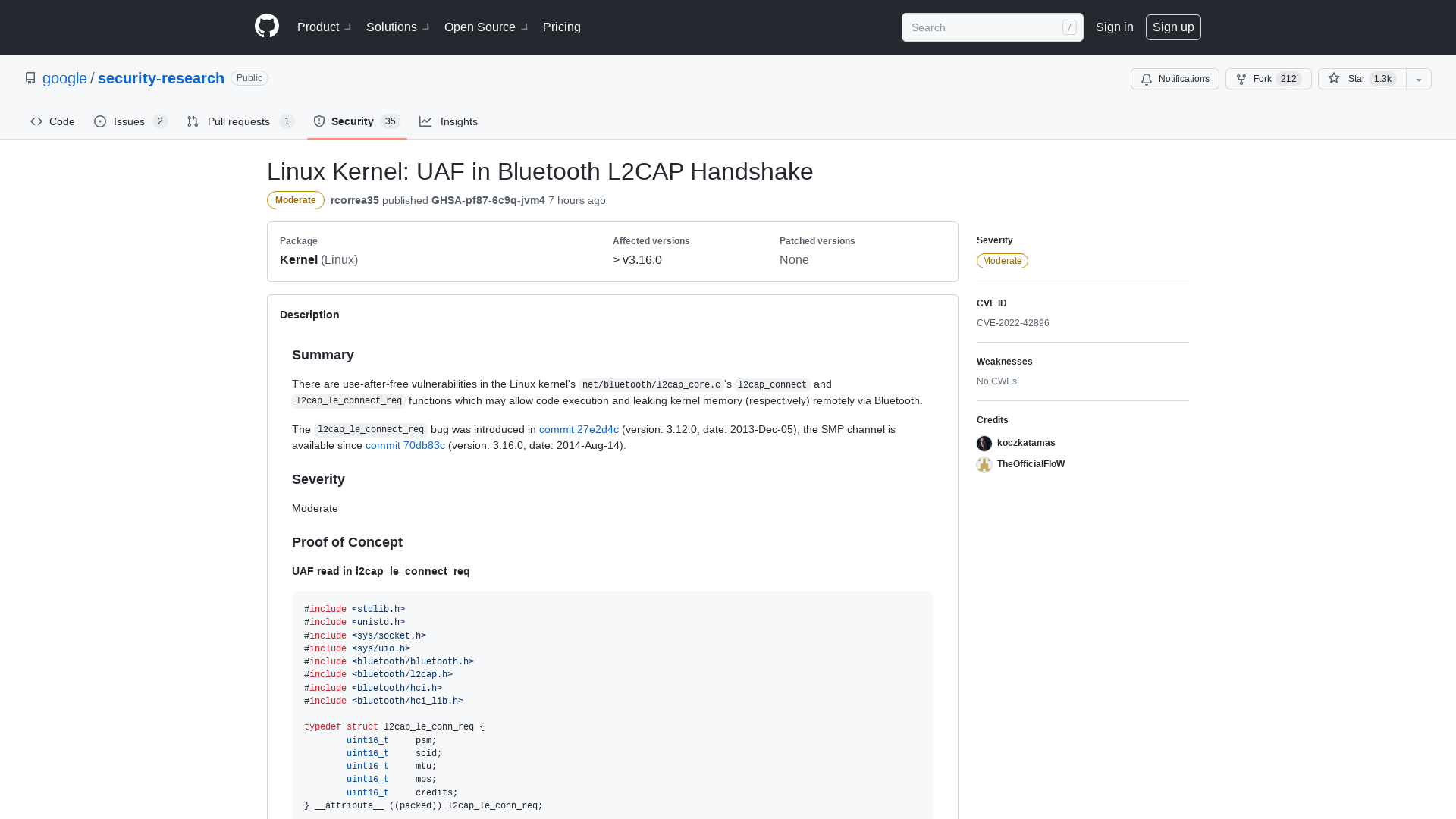 Linux Kernel: UAF in Bluetooth L2CAP Handshake · Advisory · google/security-research · GitHub
