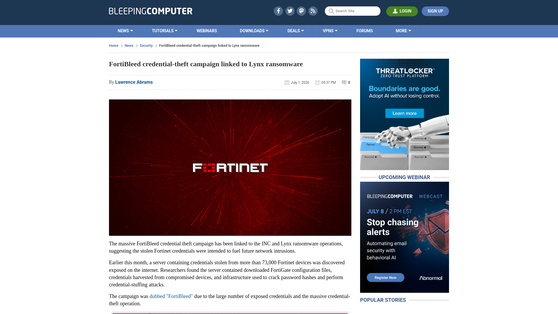 FortiBleed credential-theft campaign linked to Lynx ransomware