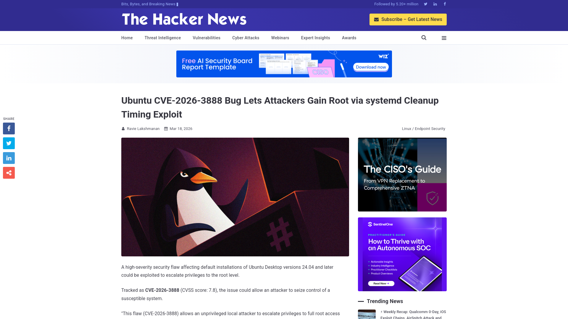 Ubuntu CVE-2026-3888 Bug Lets Attackers Gain Root via systemd Cleanup Timing Exploit