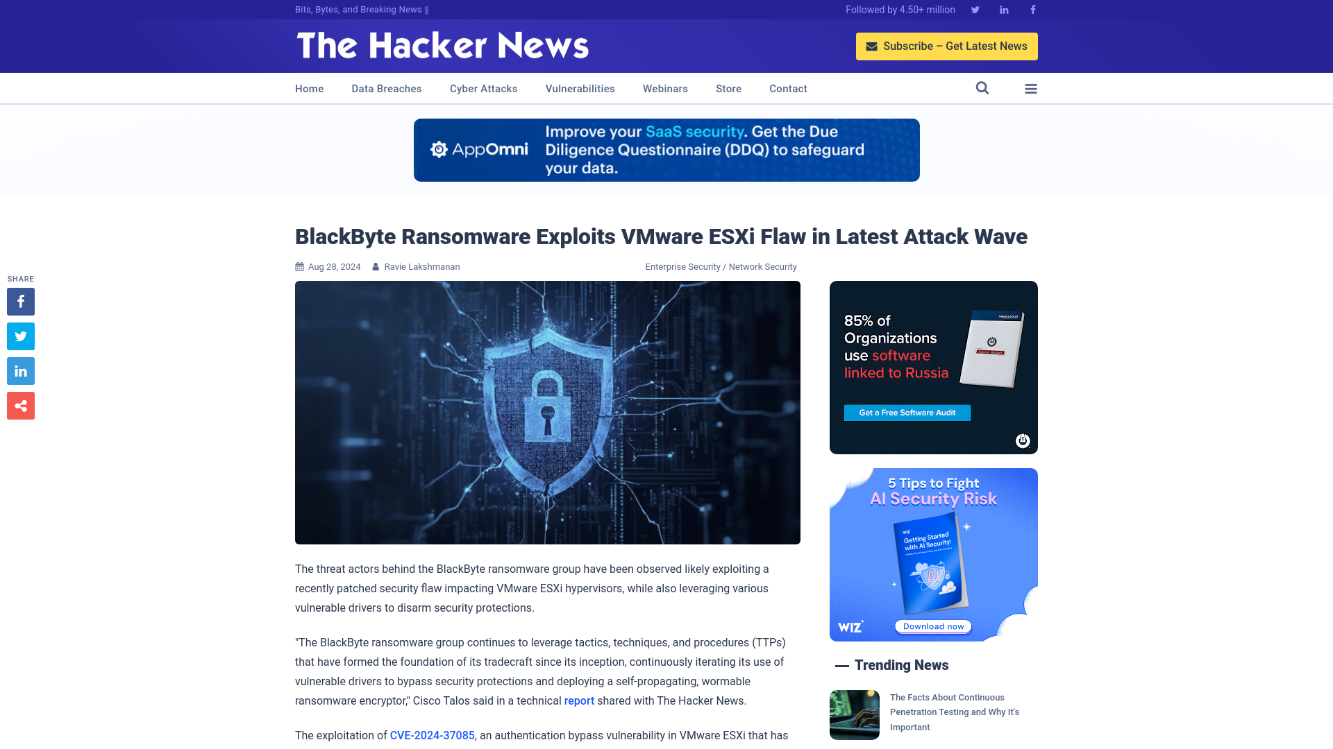 BlackByte Ransomware Exploits VMware ESXi Flaw in Latest Attack Wave