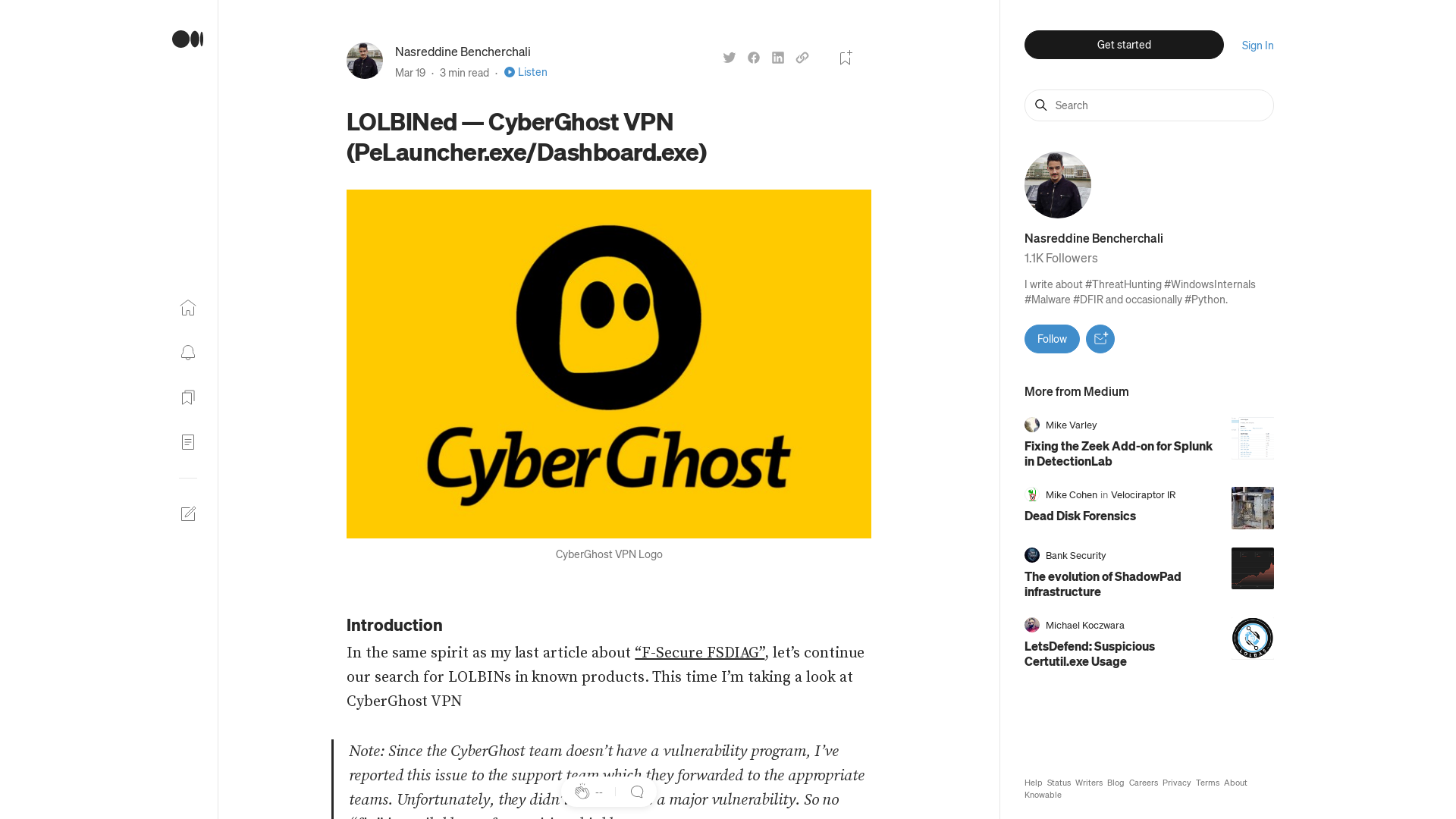 LOLBINed — CyberGhost VPN (PeLauncher.exe/Dashboard.exe) | by Nasreddine Bencherchali | Medium
