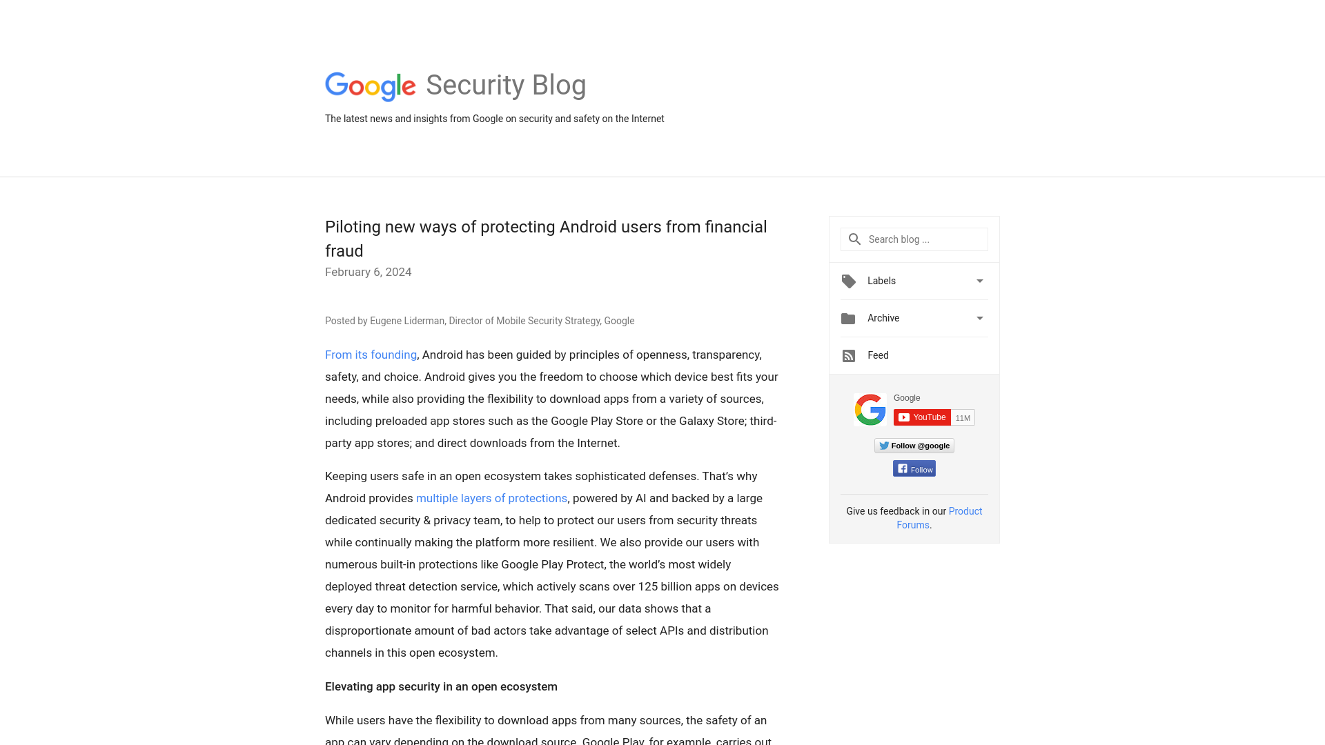 Google Online Security Blog: Piloting new ways of protecting Android users from financial fraud