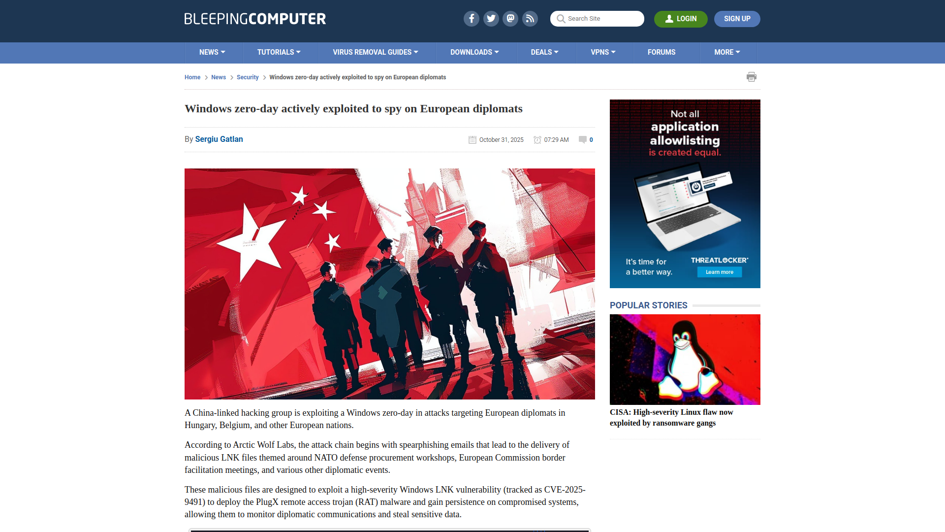 Windows zero-day actively exploited to spy on European diplomats