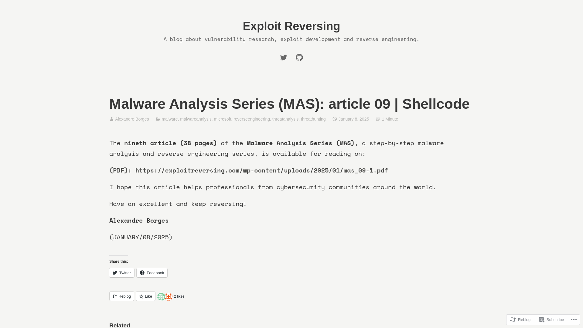 Malware Analysis Series (MAS): article 09 | Shellcode – Exploit Reversing