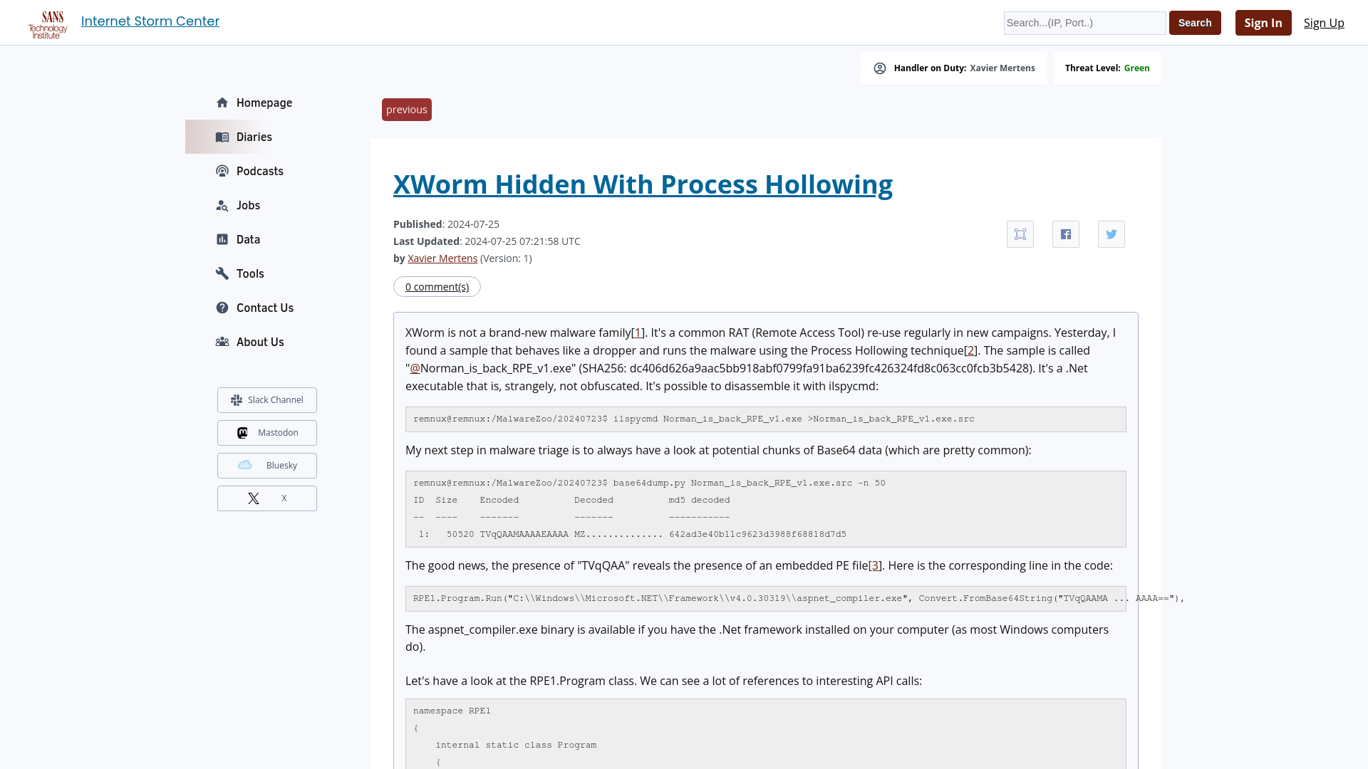 XWorm Hidden With Process Hollowing - SANS Internet Storm Center