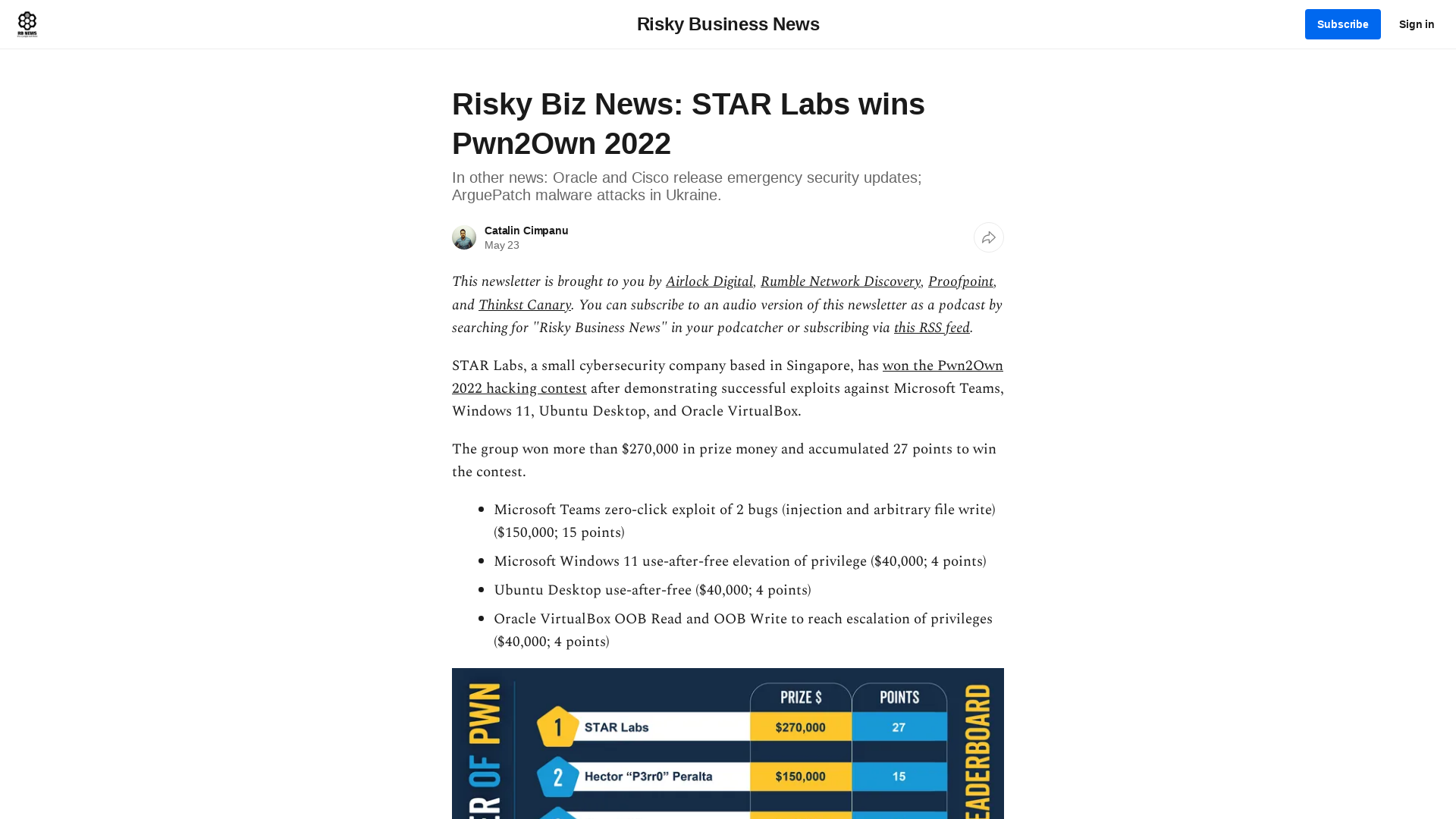 Risky Biz News: STAR Labs wins Pwn2Own 2022