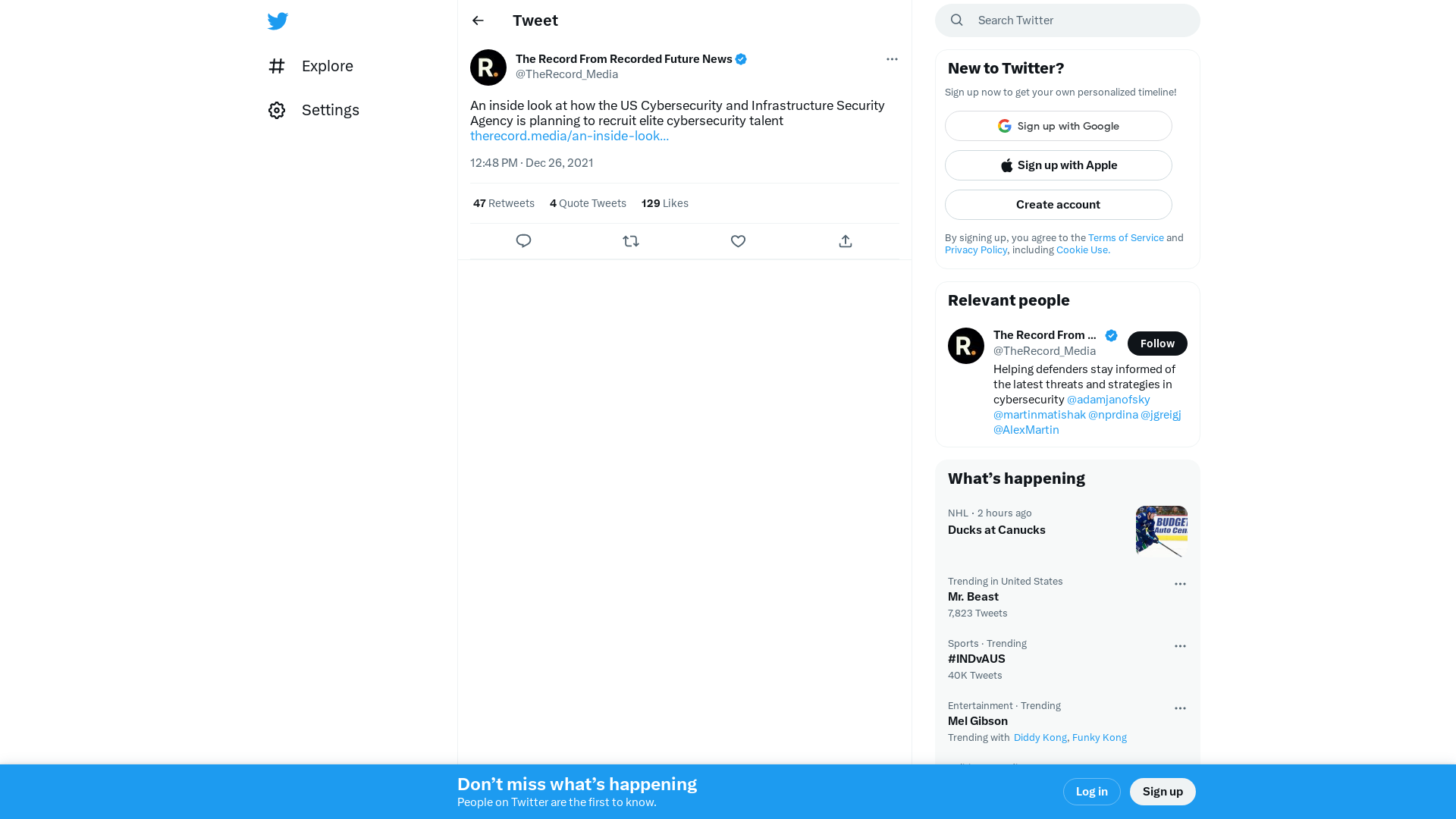 The Record From Recorded Future News on Twitter: "An inside look at how the US Cybersecurity and Infrastructure Security Agency is planning to recruit elite cybersecurity talent https://t.co/mgcwDaCSd4" / Twitter