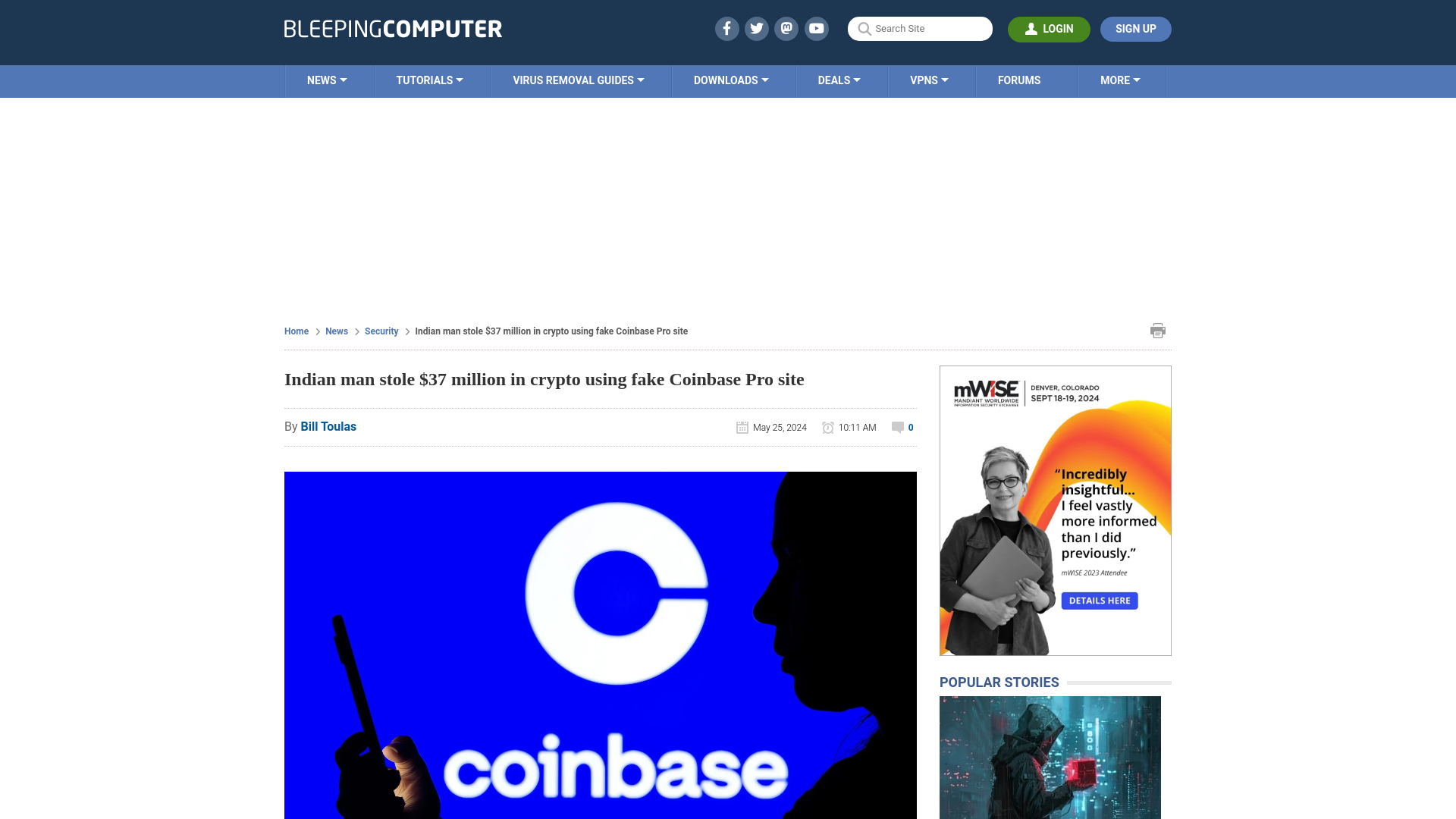 Indian man stole $37 million in crypto using fake Coinbase Pro site