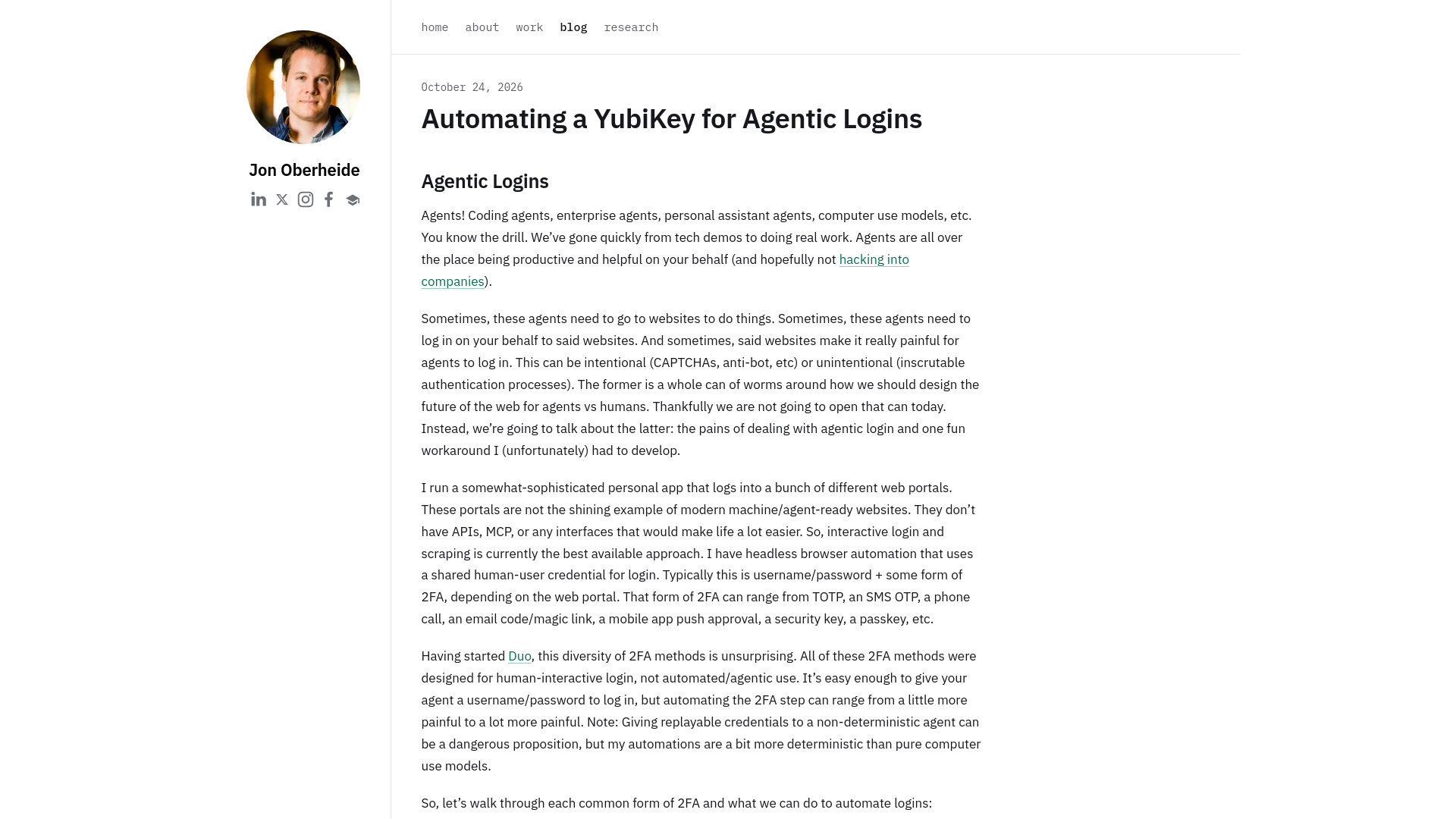 Automating a YubiKey for Agentic Logins | Jon Oberheide