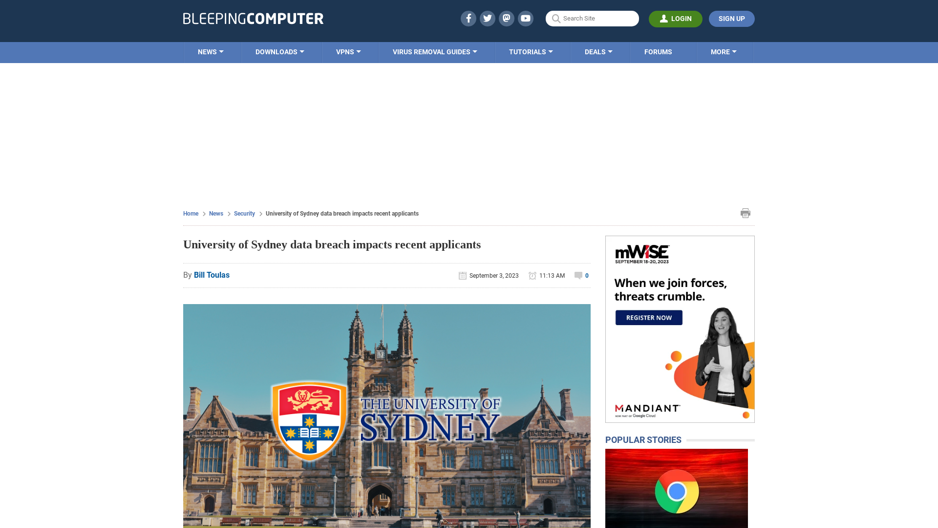 University of Sydney data breach impacts recent applicants