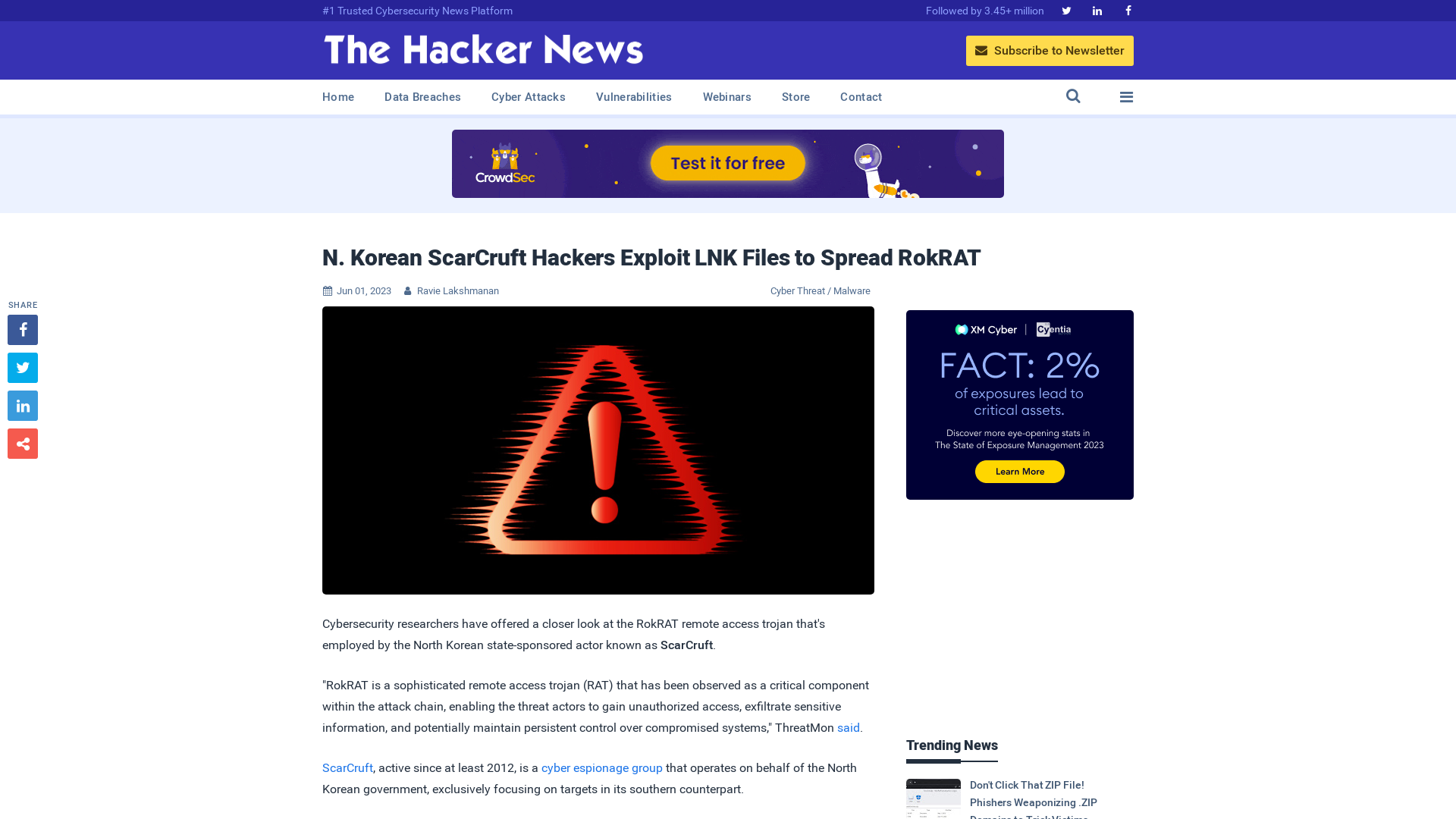 N. Korean ScarCruft Hackers Exploit LNK Files to Spread RokRAT