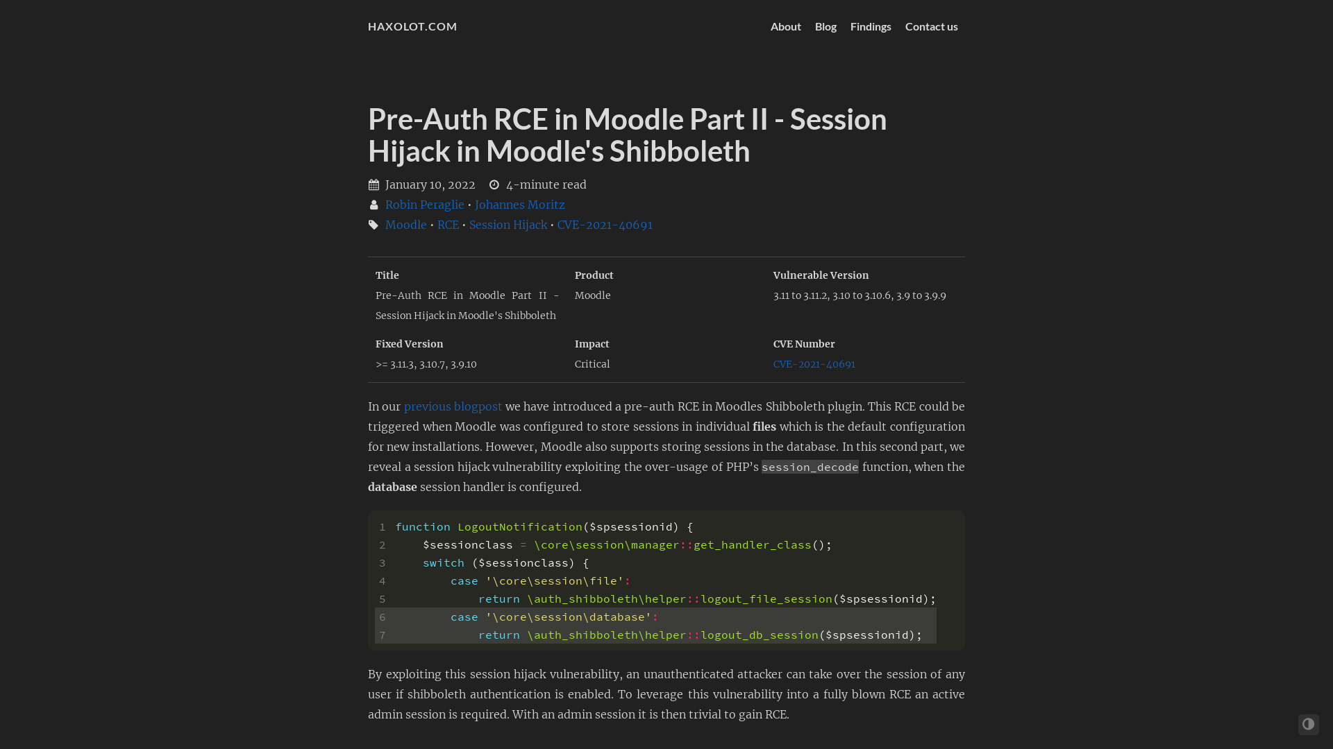 Pre-Auth RCE in Moodle Part II - Session Hijack in Moodle's Shibboleth · Haxolot.com