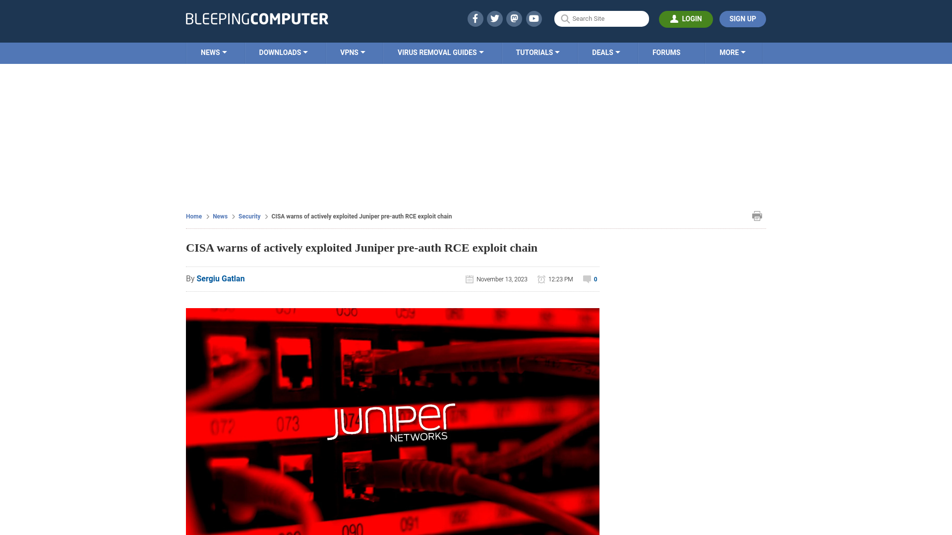 CISA warns of actively exploited Juniper pre-auth RCE exploit chain