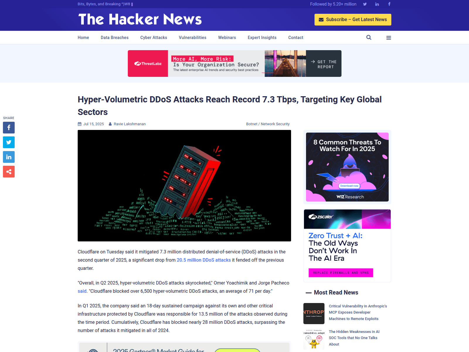 Hyper-Volumetric DDoS Attacks Reach Record 7.3 Tbps, Targeting Key Global Sectors