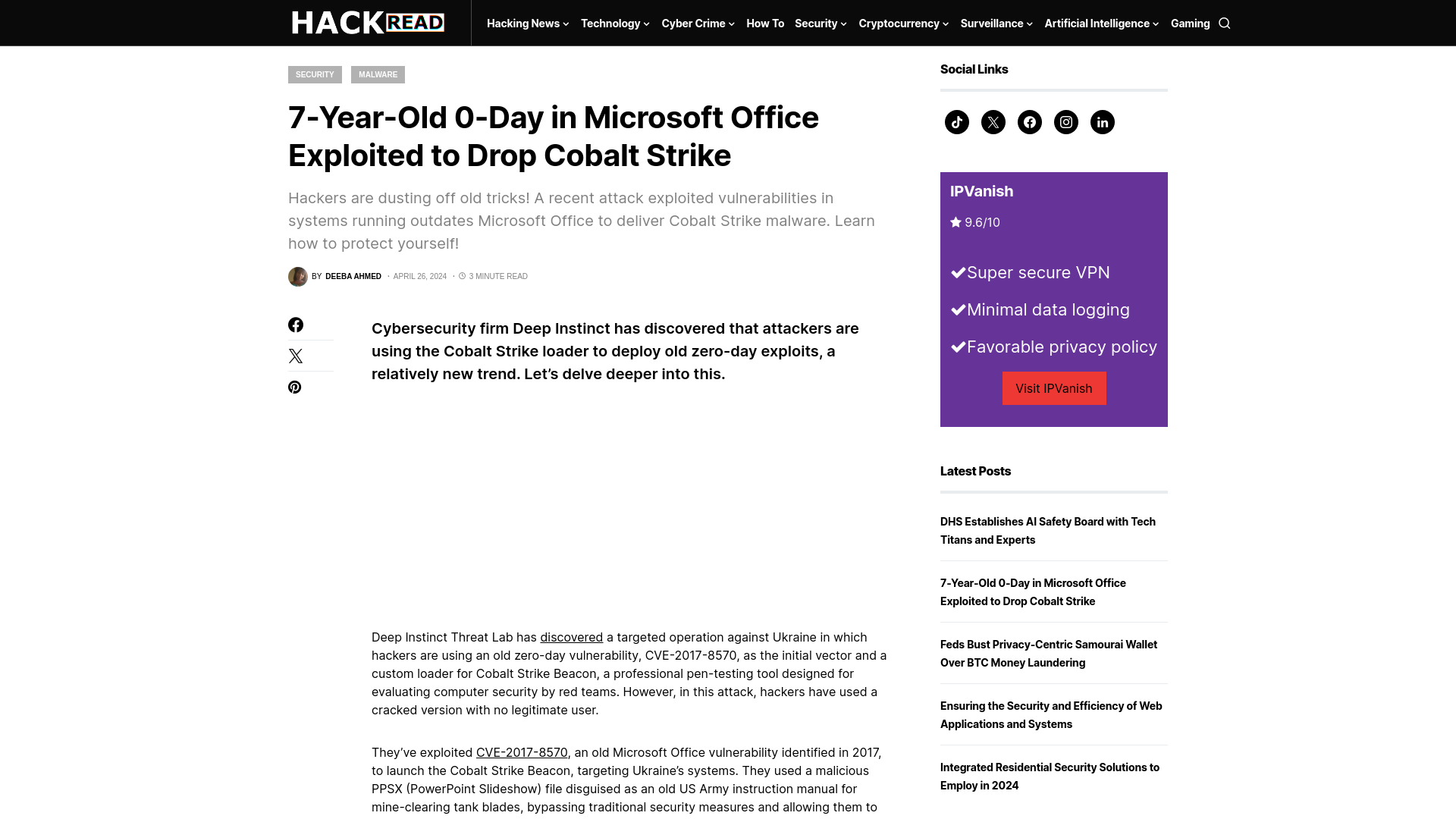7-Year-Old 0-Day in Microsoft Office Exploited to Drop Cobalt Strike