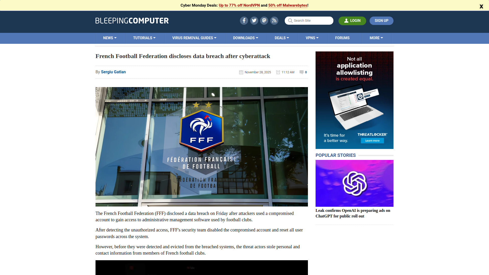 French Football Federation discloses data breach after cyberattack