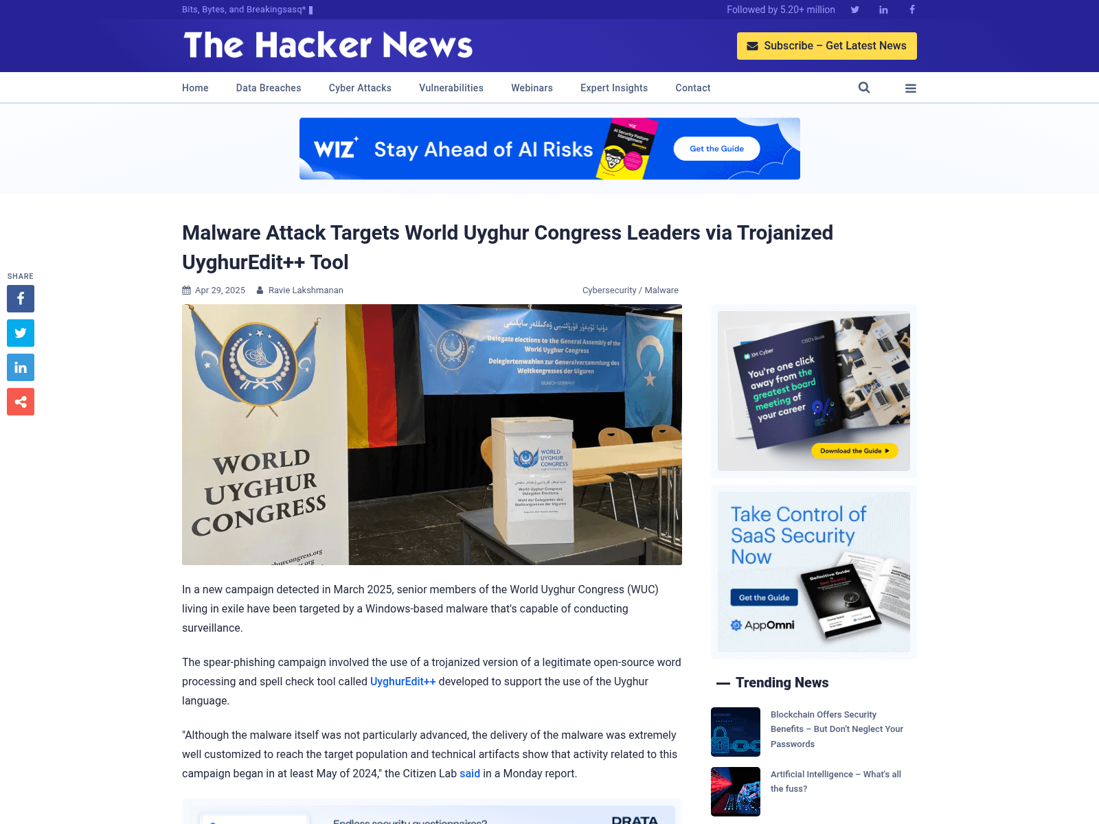 Malware Attack Targets World Uyghur Congress Leaders via Trojanized UyghurEdit++ Tool