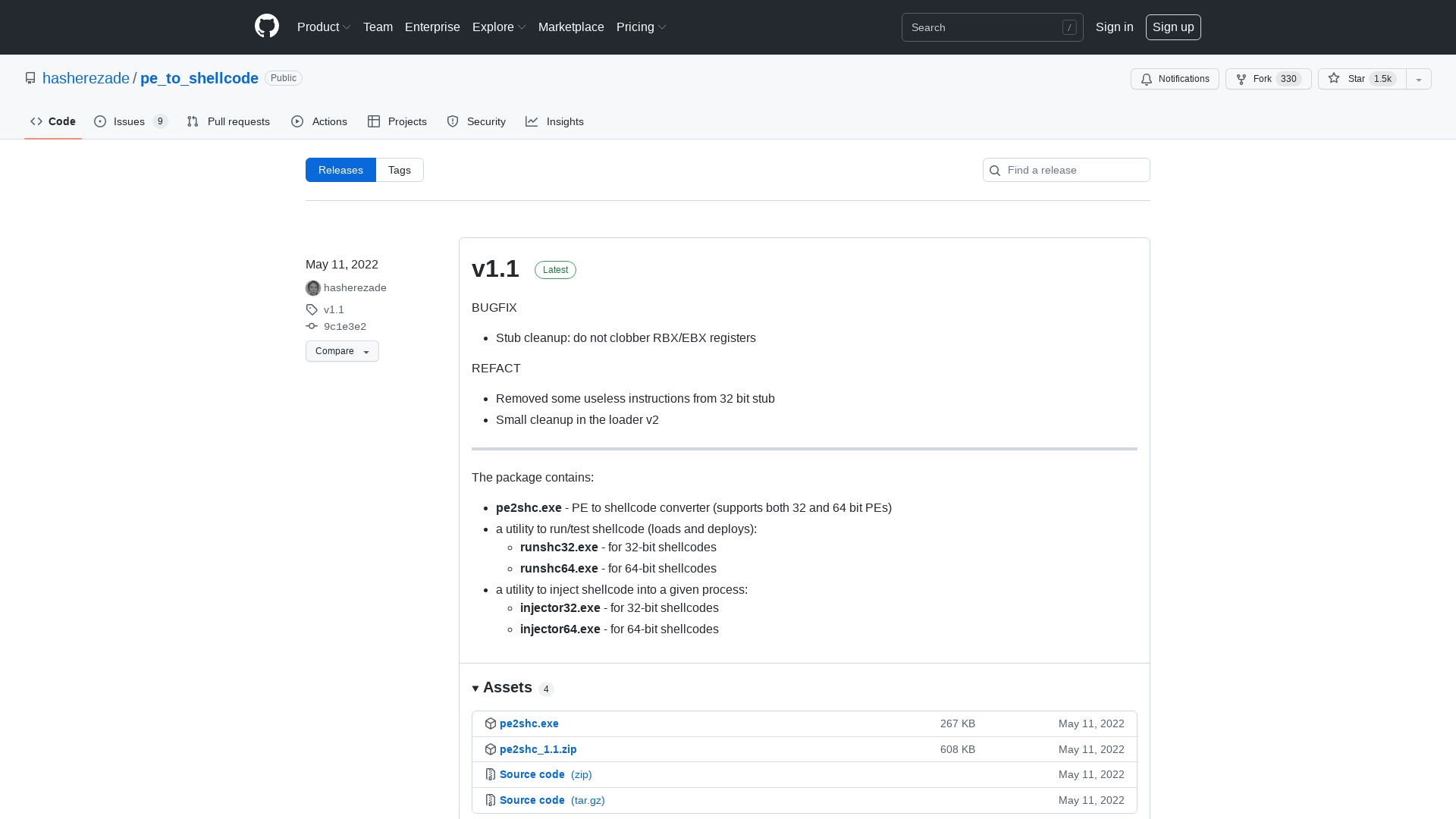 Releases · hasherezade/pe_to_shellcode · GitHub