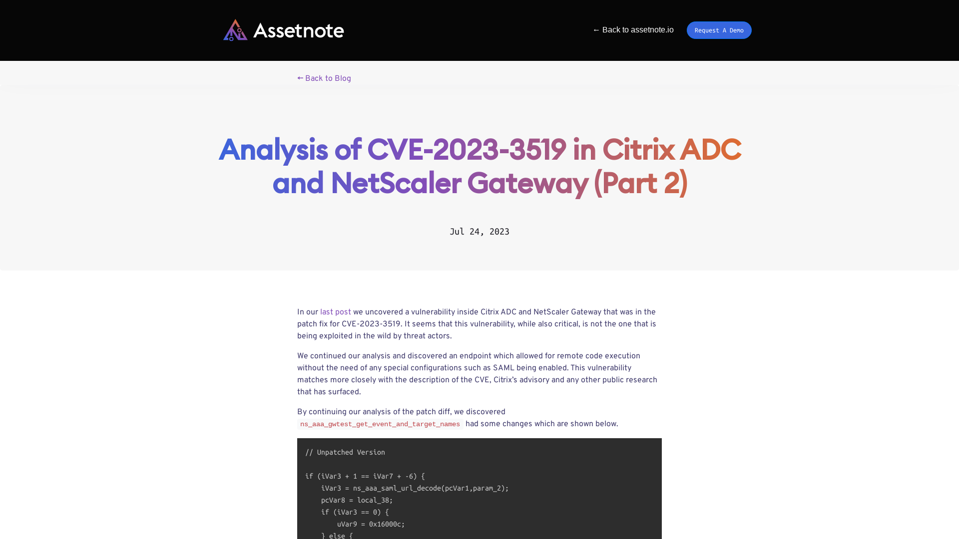 Analysis of CVE-2023-3519 in Citrix ADC and NetScaler Gateway (Part 2) – Assetnote