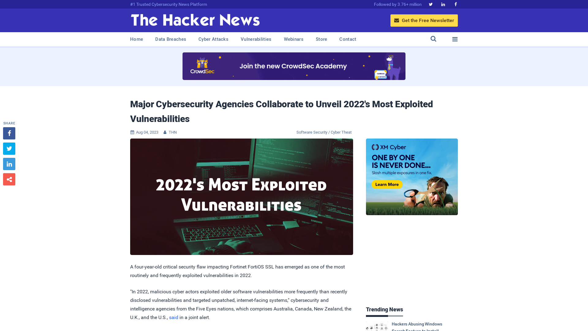 Major Cybersecurity Agencies Collaborate to Unveil 2022's Most Exploited Vulnerabilities