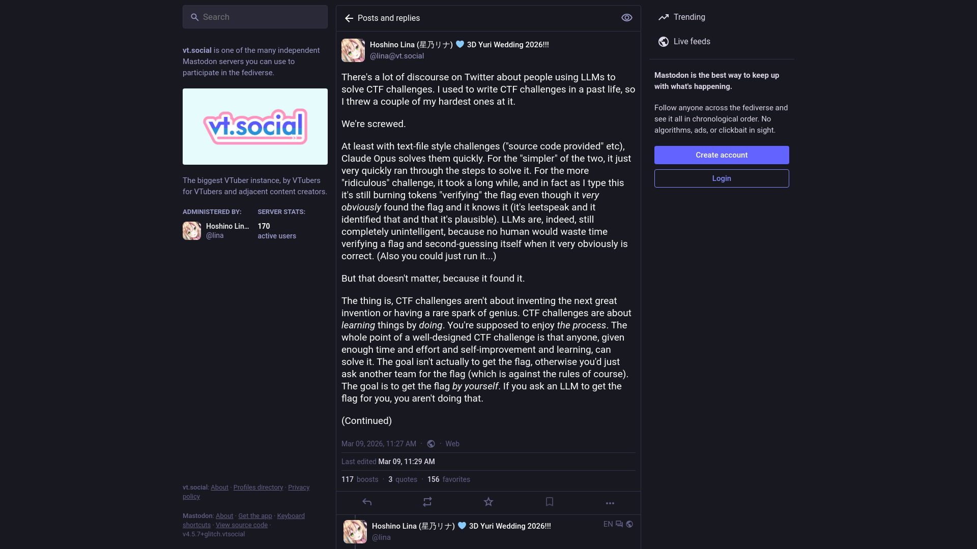 Hoshino Lina (星乃リナ) 🩵 3D Yuri Wedding 2026!!!: "There's a lot of discourse on …" - VT Social