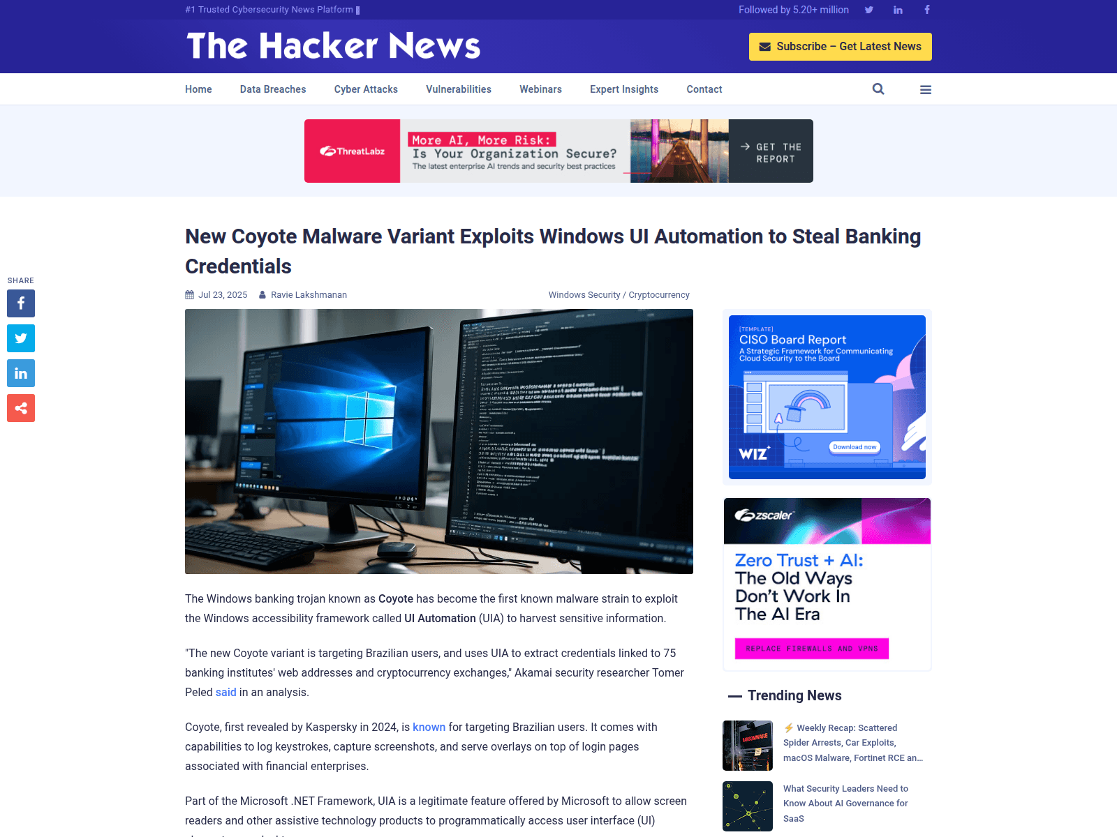 New Coyote Malware Variant Exploits Windows UI Automation to Steal Banking Credentials