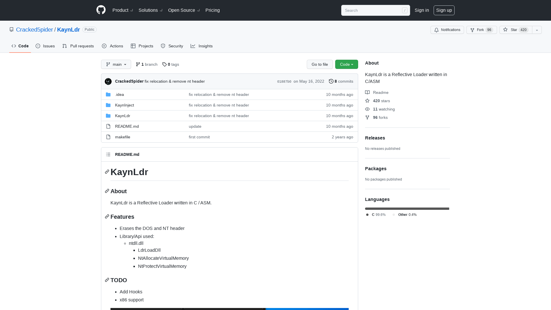 GitHub - Cracked5pider/KaynLdr: KaynLdr is a Reflective Loader written in C/ASM