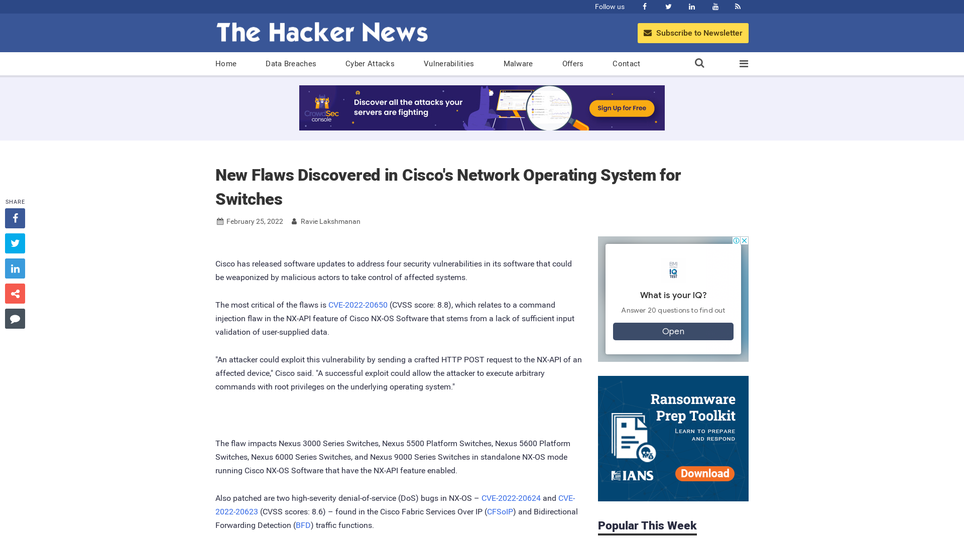 New Flaws Discovered in Cisco's Network Operating System for Switches