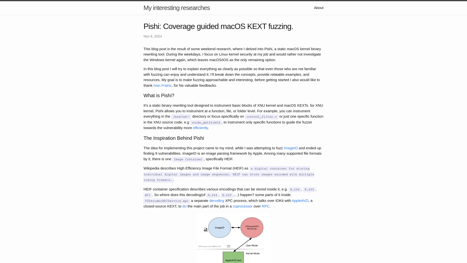 Pishi: Coverage guided macOS KEXT fuzzing. | My interesting researches