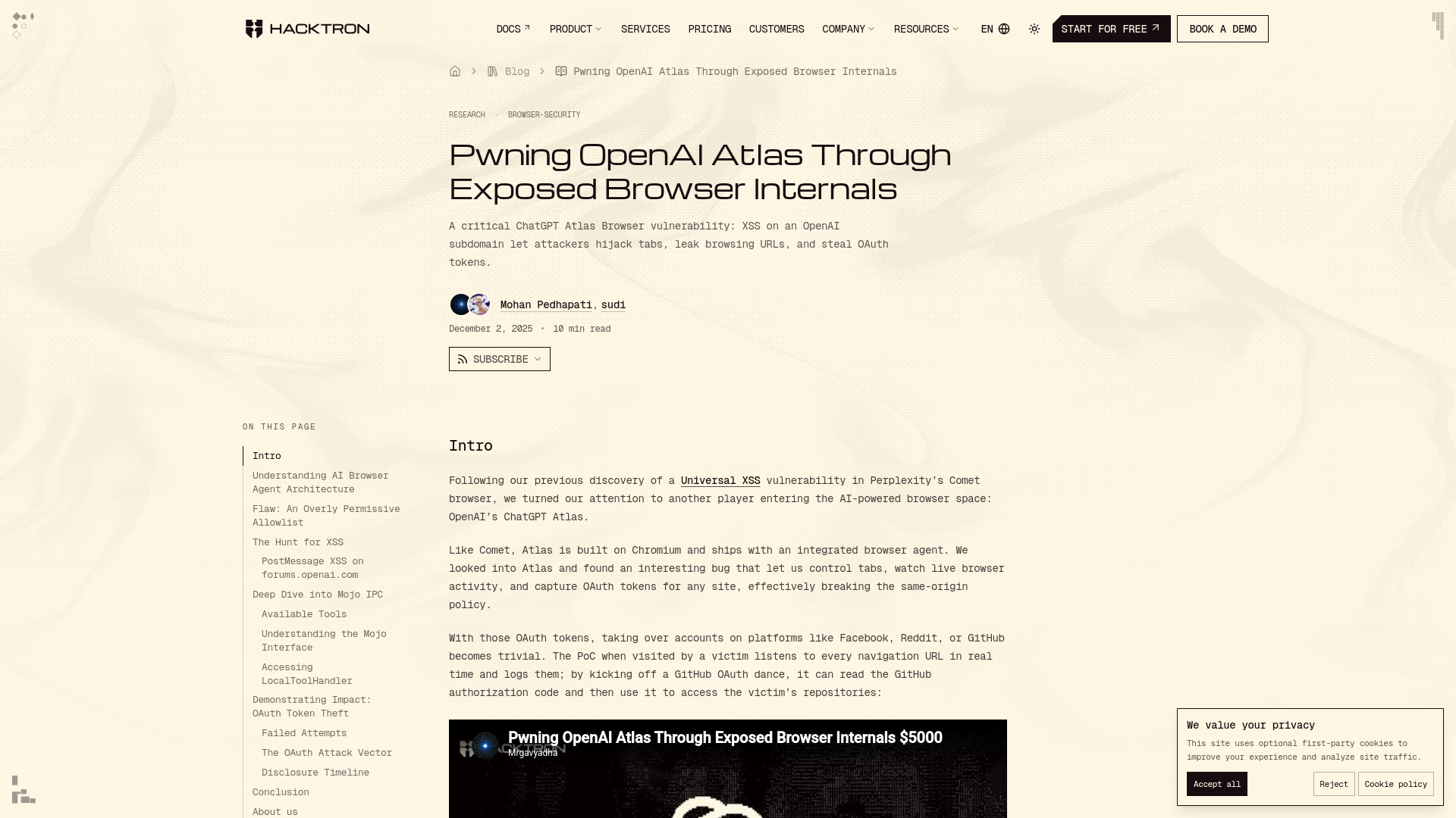 Pwning OpenAI Atlas Through Exposed Browser Internals | Hacktron AI