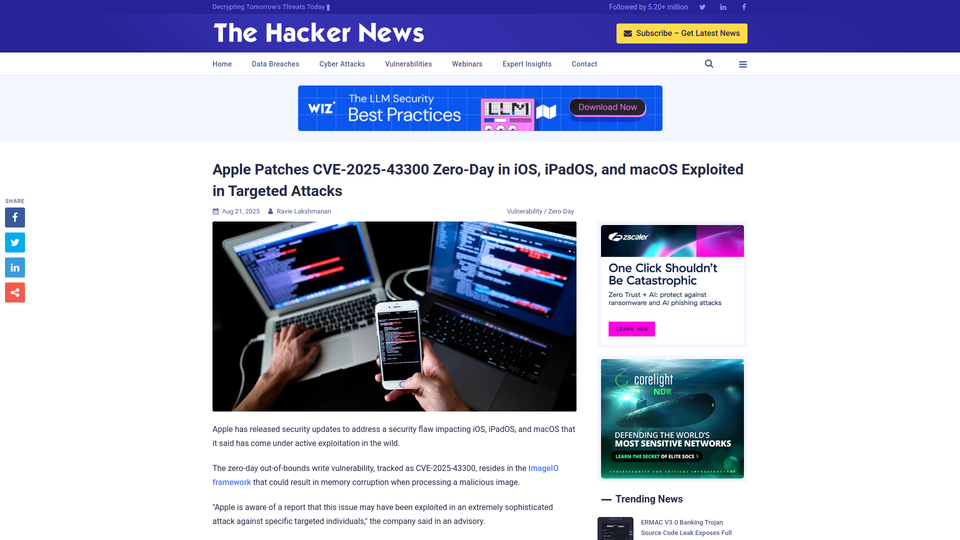 Apple Patches CVE-2025-43300 Zero-Day in iOS, iPadOS, and macOS Exploited in Targeted Attacks