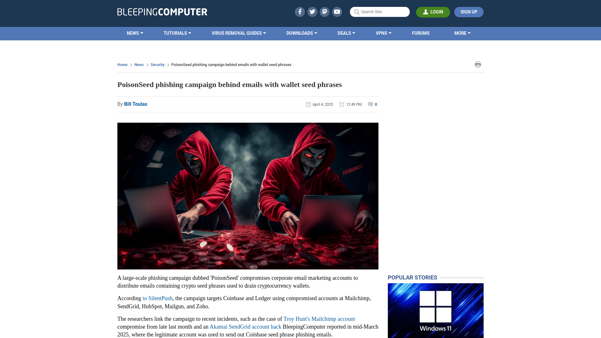 PoisonSeed phishing campaign behind emails with wallet seed phrases